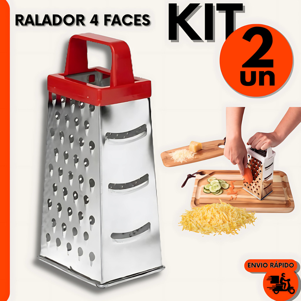 Processador 3 Lâminas 500Ml Manual Alimentos Triturador E 24Cm Ralador Inox 4 Faces Resistente