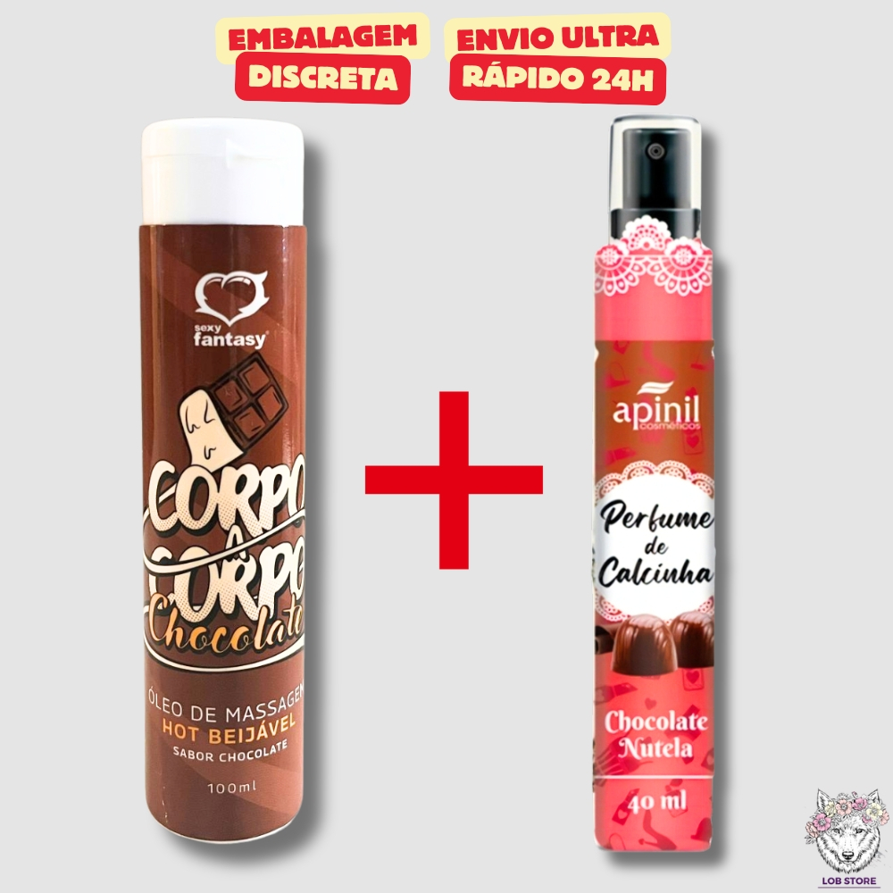 Kit Óleo de Massagem Hot Beijável Chocolate 100ml + Perfume de Calcinha Chocolate 40ml – Sex Shop
