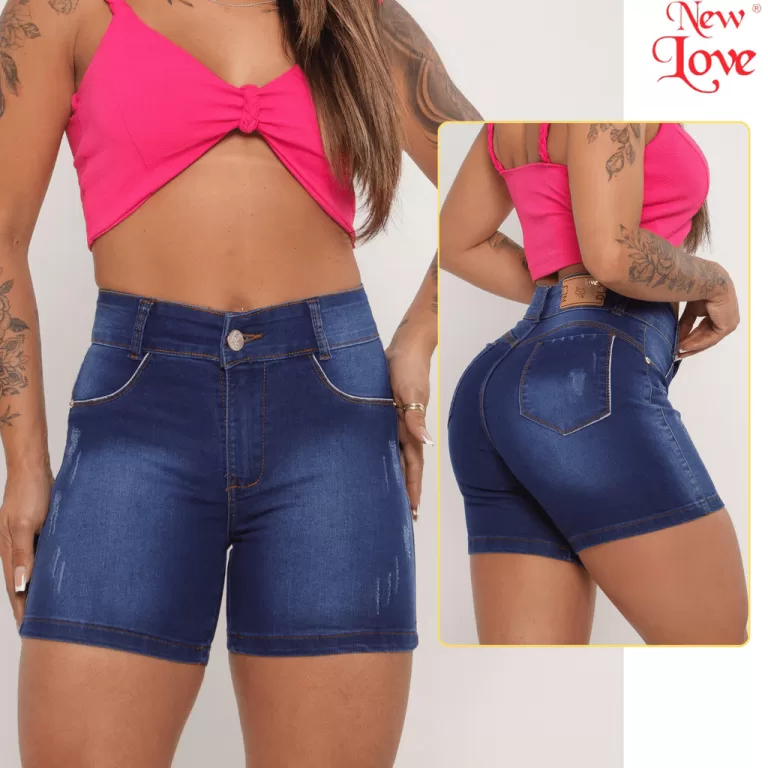 Bermuda Jeans Meia Coxa Feminina Lycra Cintura Alt
