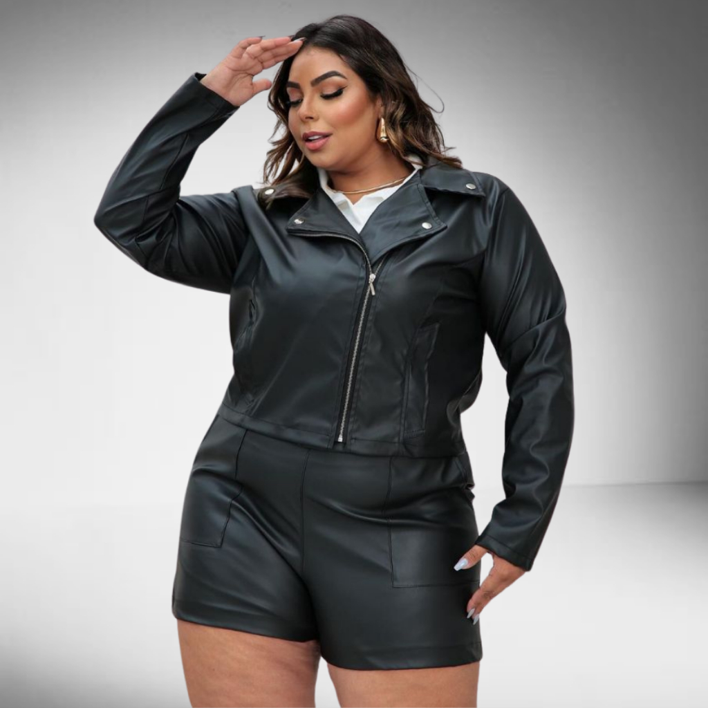 Jaqueta De Couro Sintético Feminina Couro Fake Curve Plus Size