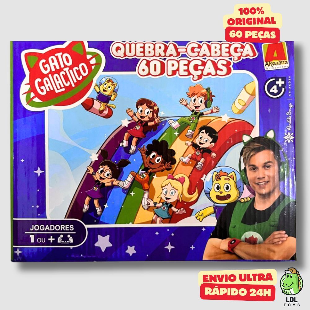 Jogo Quebra-Cabeça 60 Peças Gato Galáctico Infantil Youtuber Algazarra Quebra Cabeça