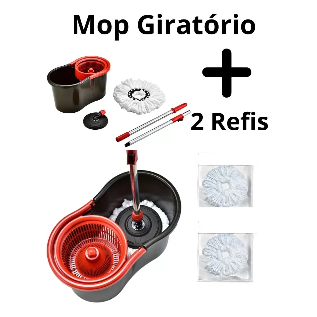 haosin Mop Giratório Esfregão 8 Litros 360° com Refil Balde e Cesto Cabo com 2 Refil
