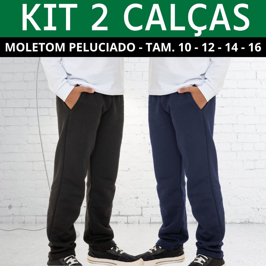 KIT 2 Calça Juvenil 2 Bolsos Com Bainha e Elastico na Cintura 3052-K2-C1