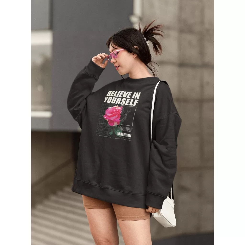 Moletom Blusa de Frio Básico Estiloso Feminino Estampado Gola Redonda Confortável 100% Algodão – Bel