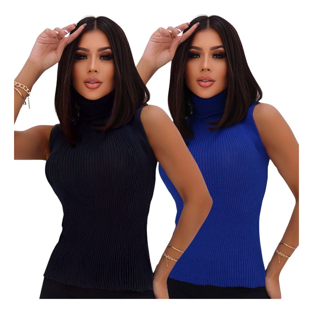 Kit 2 Blusa Feminina Garrafinha Tricot Tendencia Tubinho