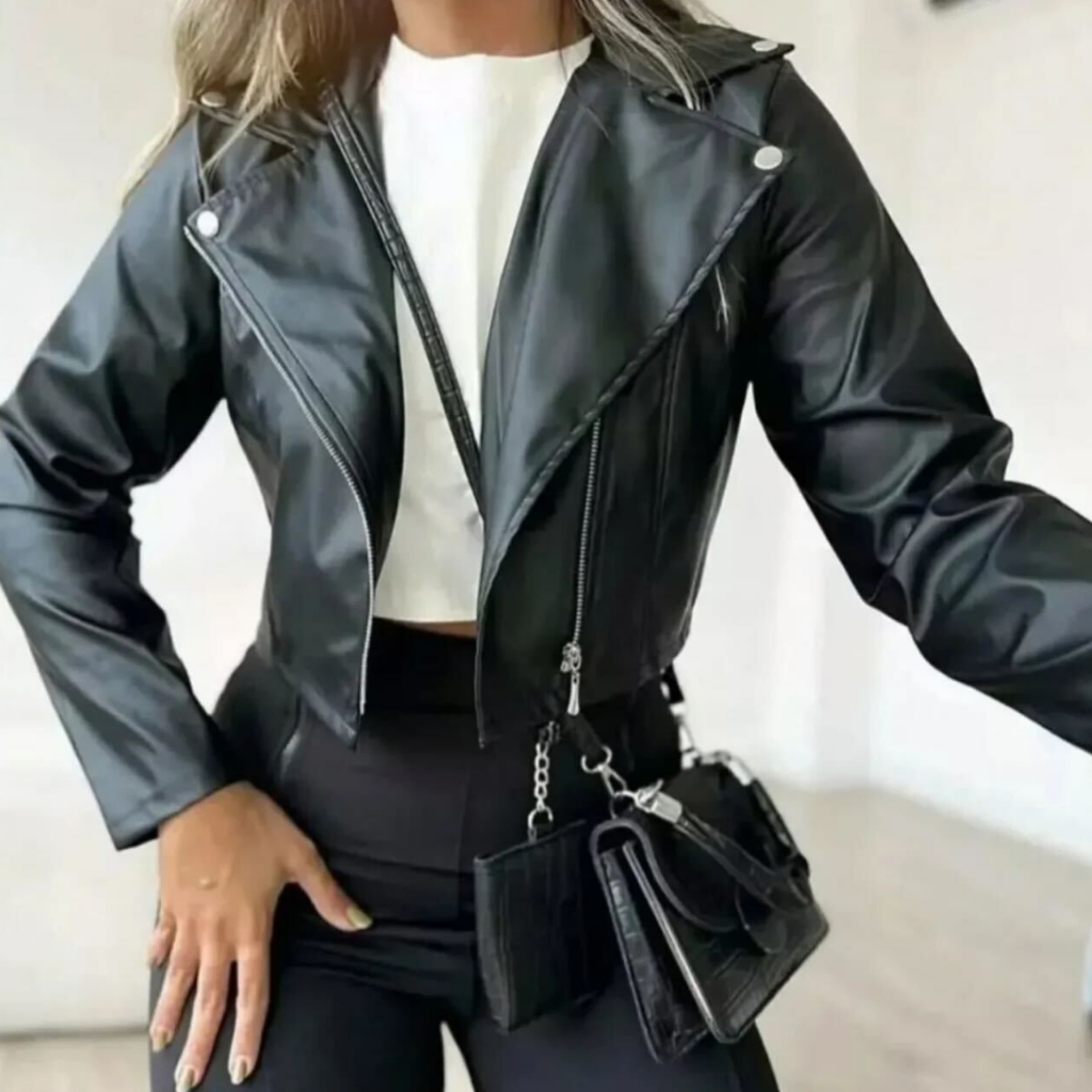 Jaqueta Feminina De Couro Fake Sintético Moda Casual Elegante