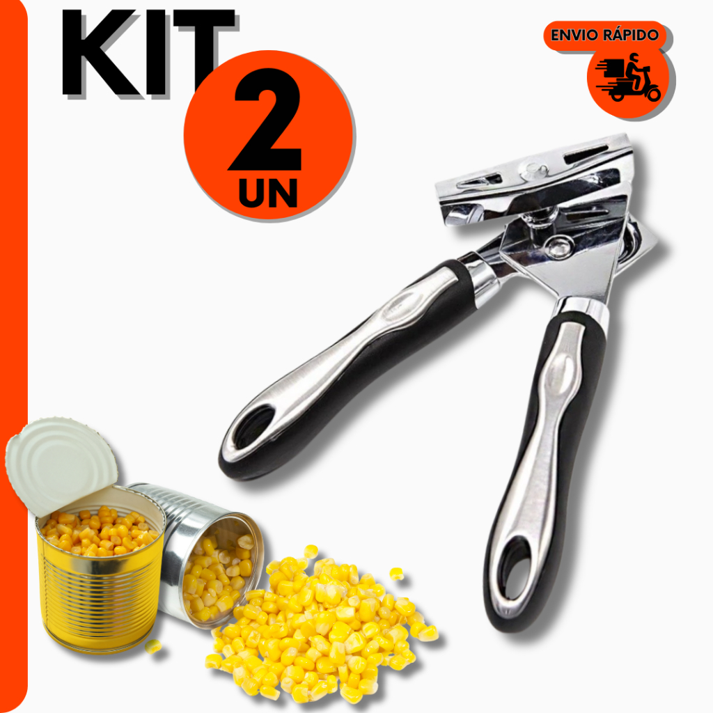 Kit Abridor Multifuncional de Latas e Garrafas Profissional Aço Inox Para Cozinha Restaurante e Bar