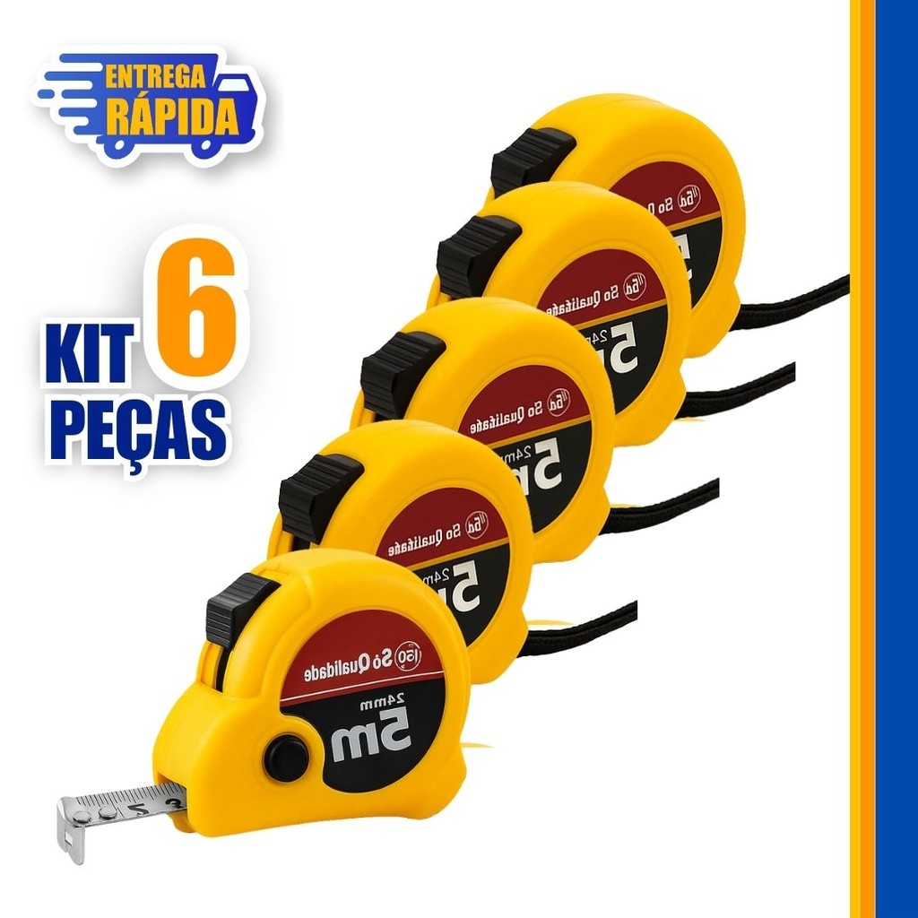 6/2/1 Trena 5 Metros x 24 mm de Metal Kit com 3 Und c/ Trava Freio Manual, Aferição das Medidas