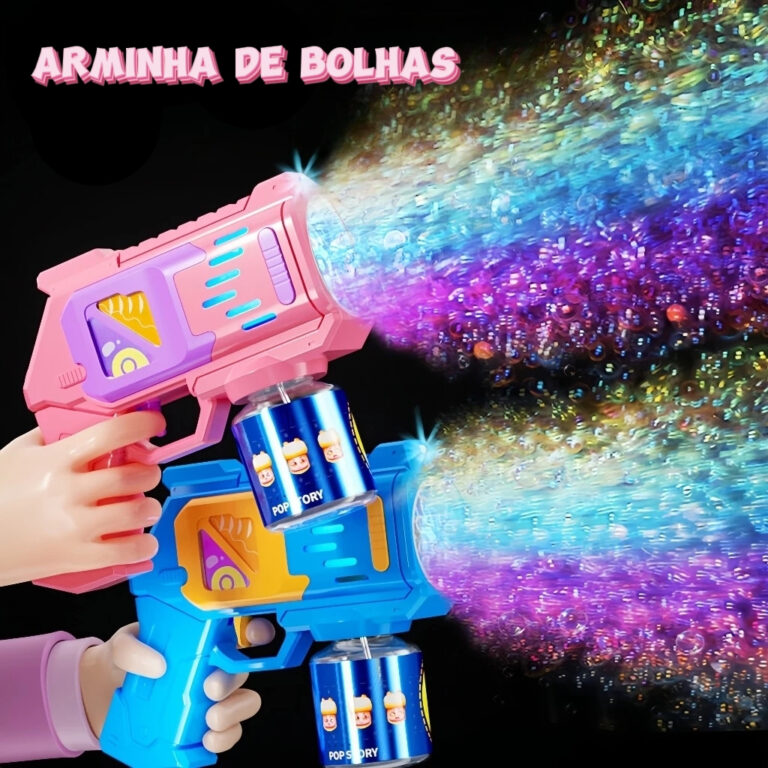 Brinquedo arminha de bolha de sabão colorido infa