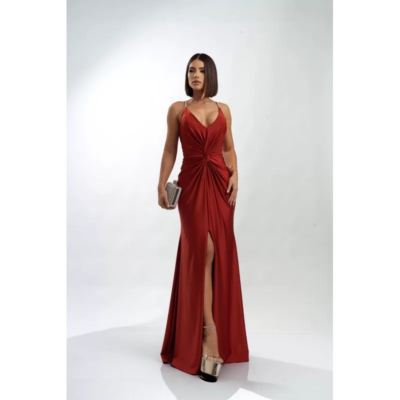 vestido de festa longo madrinha formatura casamento convidada debutante elegante terracota