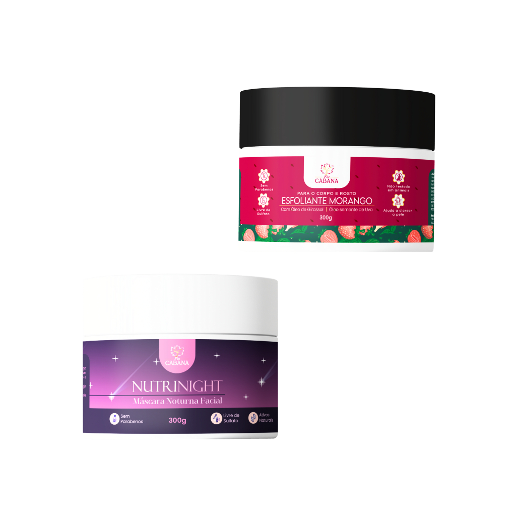 Kit Máscara NutriNight + Esfoliante Morango Fio Cabana 300g | Hidrata, Renova e Ilumina a Pele