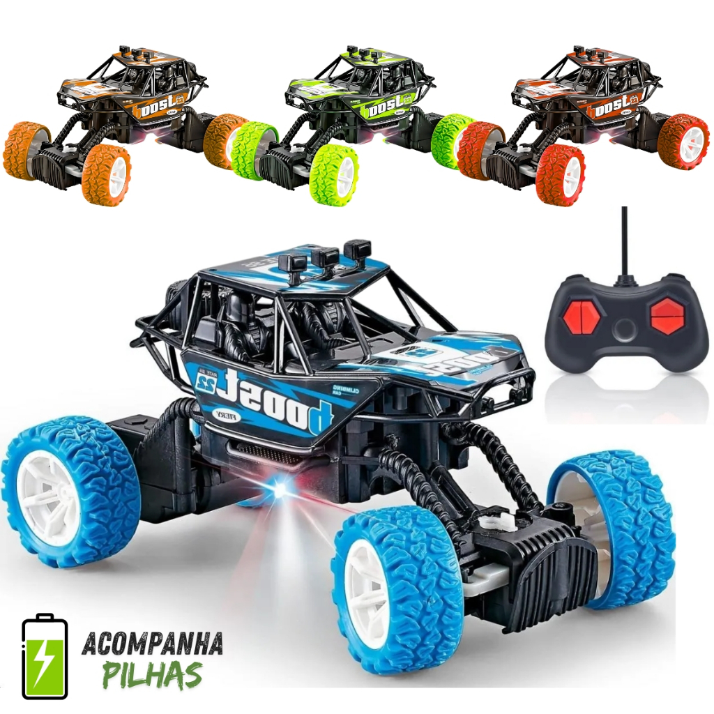 Carrinho Controle Remoto Jipe Carro Grande Off Road Luz Led Com Pilhas Inclusas