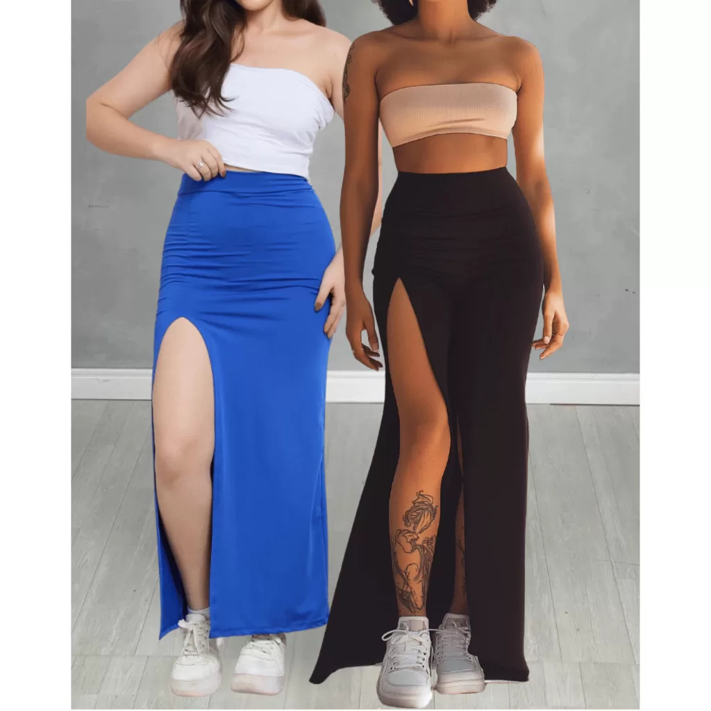 Saia Longa Feminina com Fenda Lateral  Suplex  Elegante, Casual e Festa | Única ou Kit