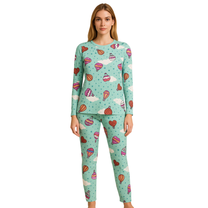 Pijama Feminino Estampado Manga Longa Suede Canela