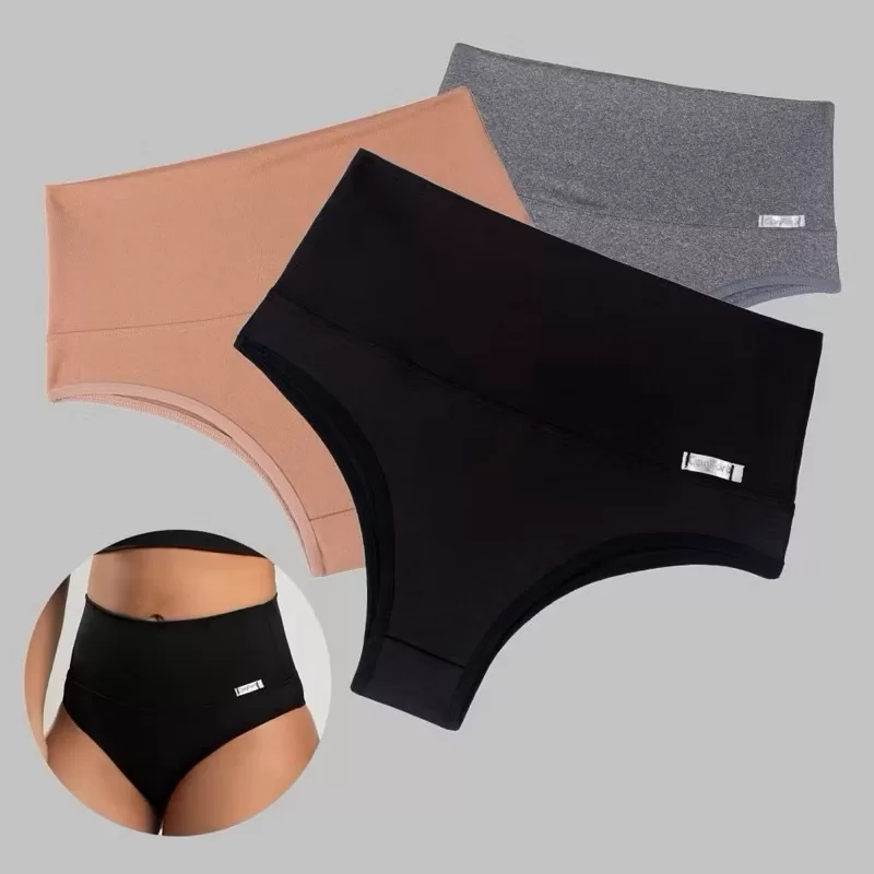 Kit 3 Cinta Calcinha Modeladora Cós Alto Conforto Suplex Disfarça  Barriga