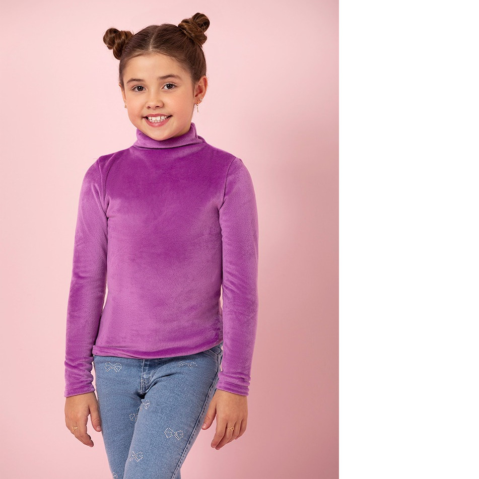Blusa infantil de veludo – blusa gola alta quente inverno