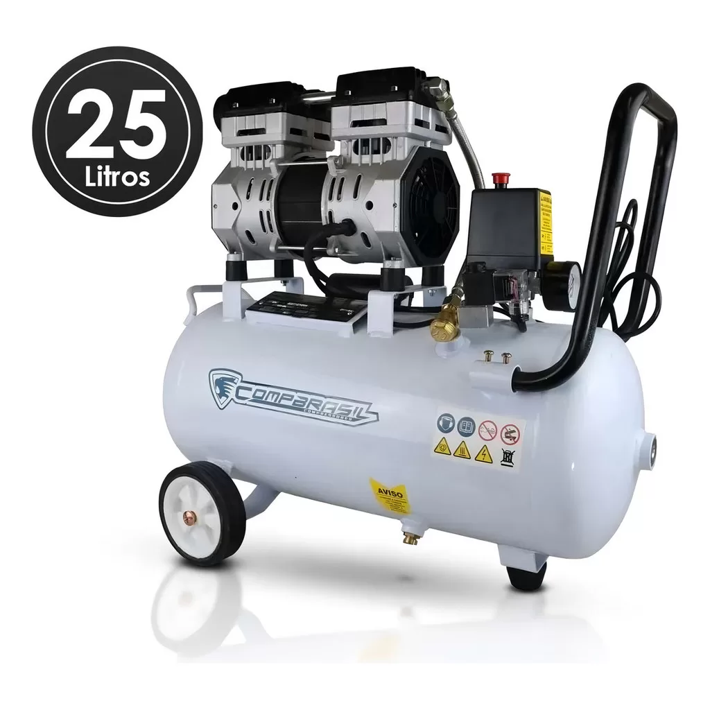Compressor de Ar 25L Compbrasil 120psi Silencioso isento óleo monofásica