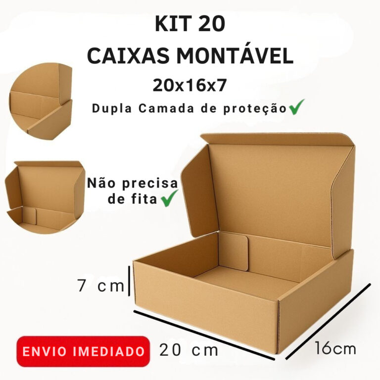 Caixa de Papelão 20x16x7 20 Uni. Correios Envios 