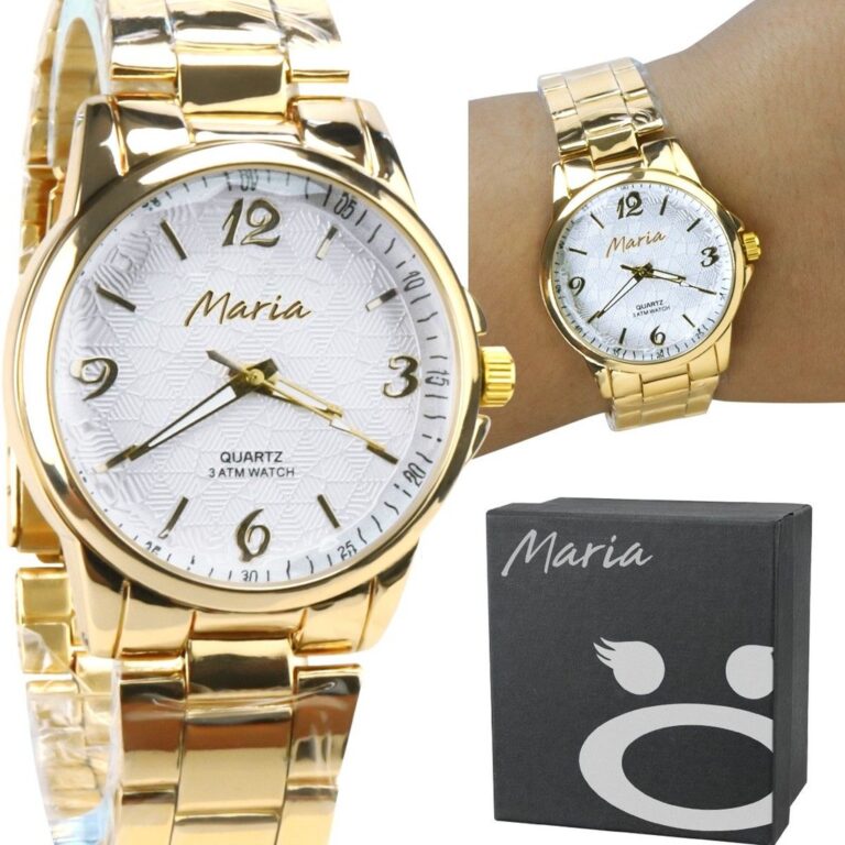 Relogio feminino dourado aço inox + caixa social 