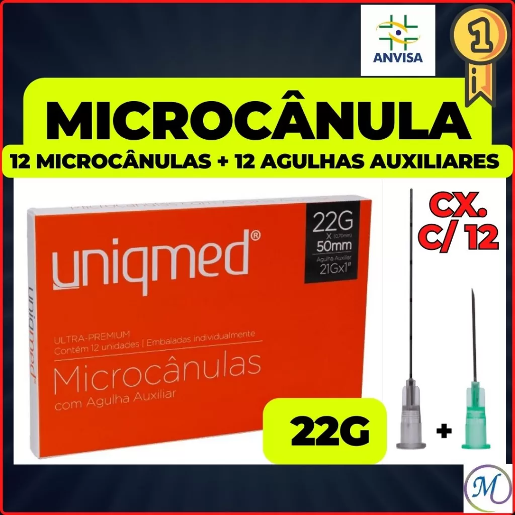 Microcanula c/ Agulha Auxiliar – Uniqmed 22GX50mm – CAIXA COM 12 UNIDADES