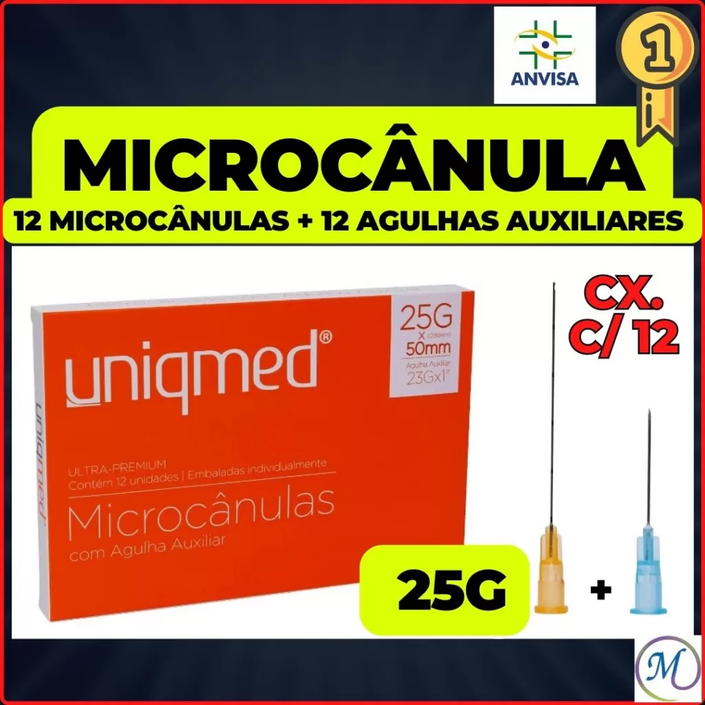 Microcanula c/ Agulha Auxiliar – Uniqmed 25GX50mm – CAIXA COM 12 UNIDADES