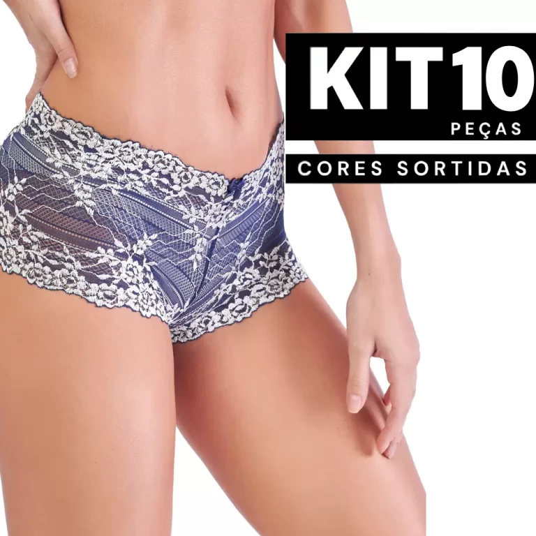 Kit 10 Calcinha de Renda Estilo Shortinho 1 Laço 