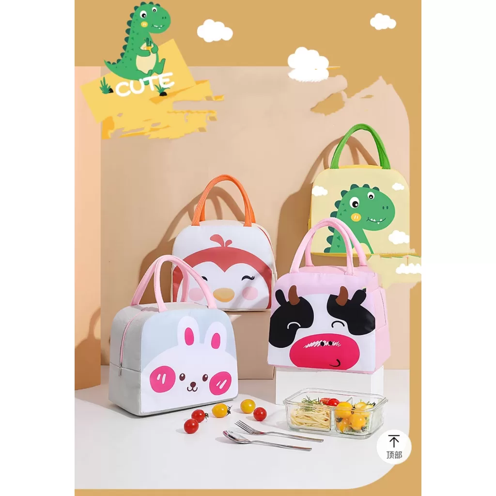 Kit Bolsa Lancheira Térmica Porta Marmita Com Desenho De Animais Nova Estilo Menia/Menino