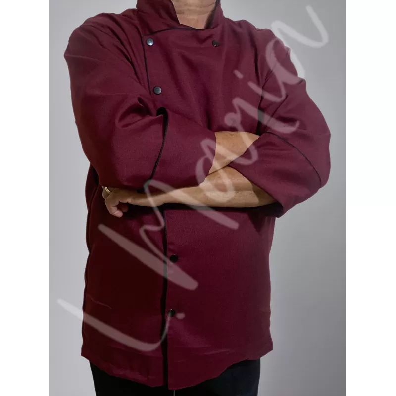 Doma/dolma Chef De Cozinha Em Oxford Manga 3/8 COR: BORDO – BOTÃO Pressão – COM NOME BORDADO