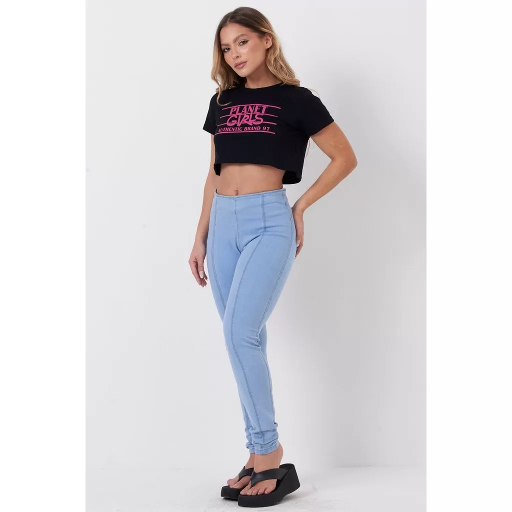 Calça Feminina Hydra Jeans Skinny Sem Bolso Planet Girls Azul Claro