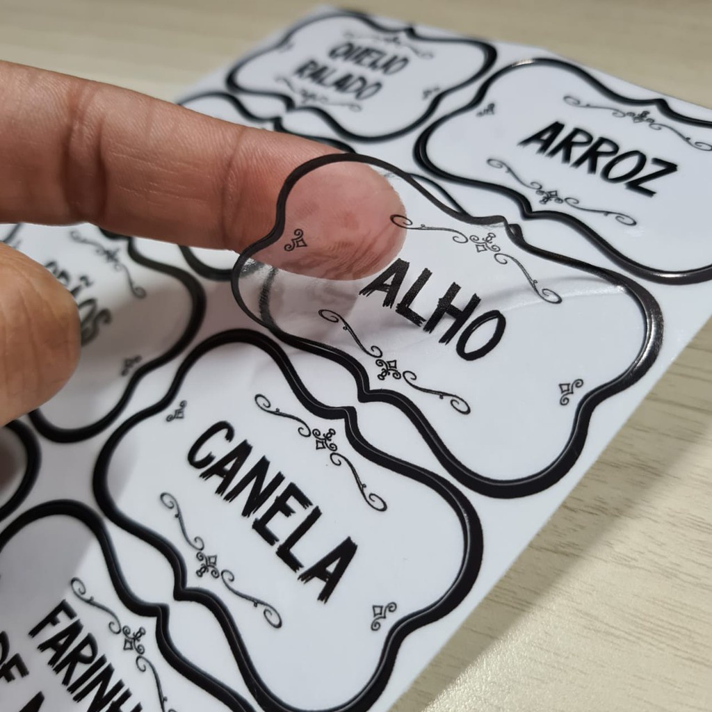 50 Adesivos no Vinil Transparente para Potes Organizadores Temperos Mantimentos Organizador 5x3cm