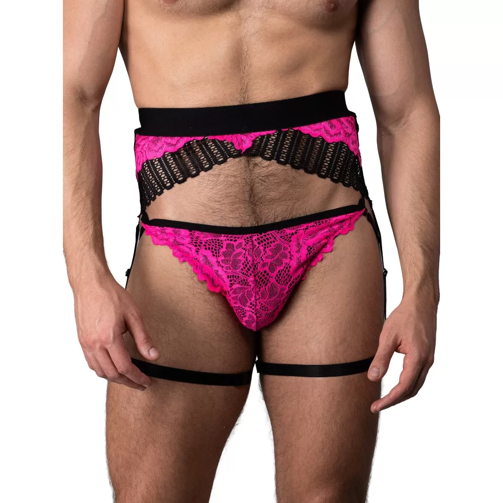 Lingerie Masculina Cinta Liga + Calcinha Renda Colors Gay LGBT ElleAma