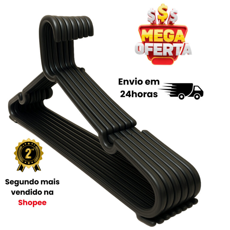 Kit 20 30 40 60 Cabides Preto Reforçado Adulto Li