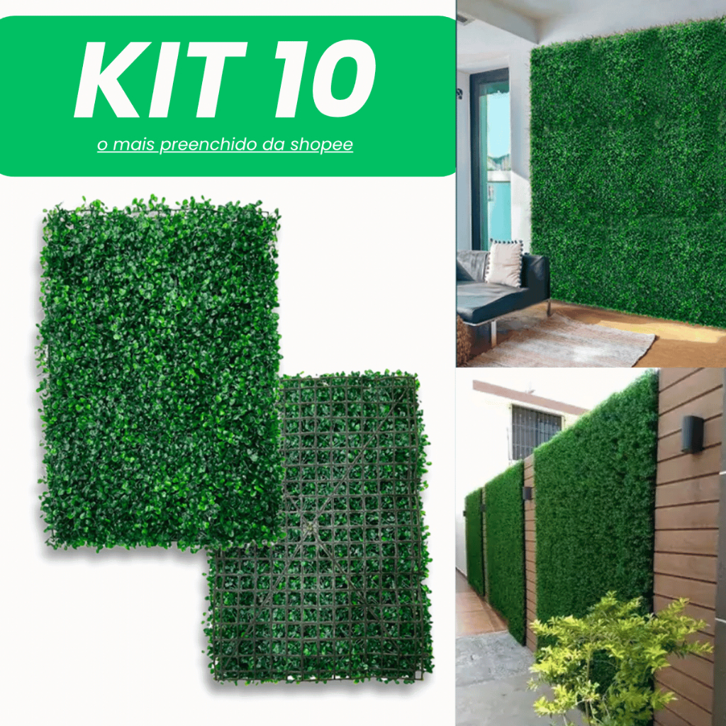 Kit 10 Placa Buchinho Grama Artificial Parede Muro Inglês Vertical Cheio
