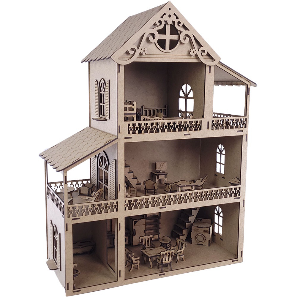 Casinha Boneca +25 Moveis Em Madeira Mdf Com Promoção