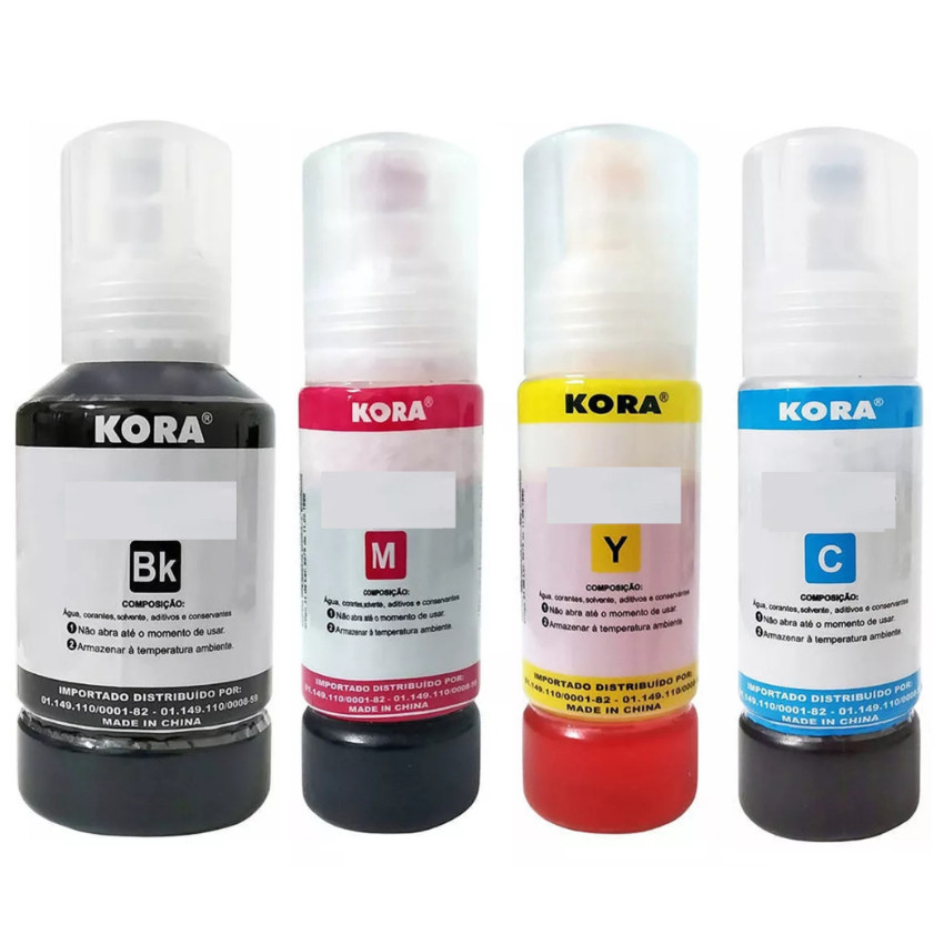 Kit 4 Refil de tinta Kora Para impressora L3110 L3150 L3210 L3250 L4150 L4160 CMYK
