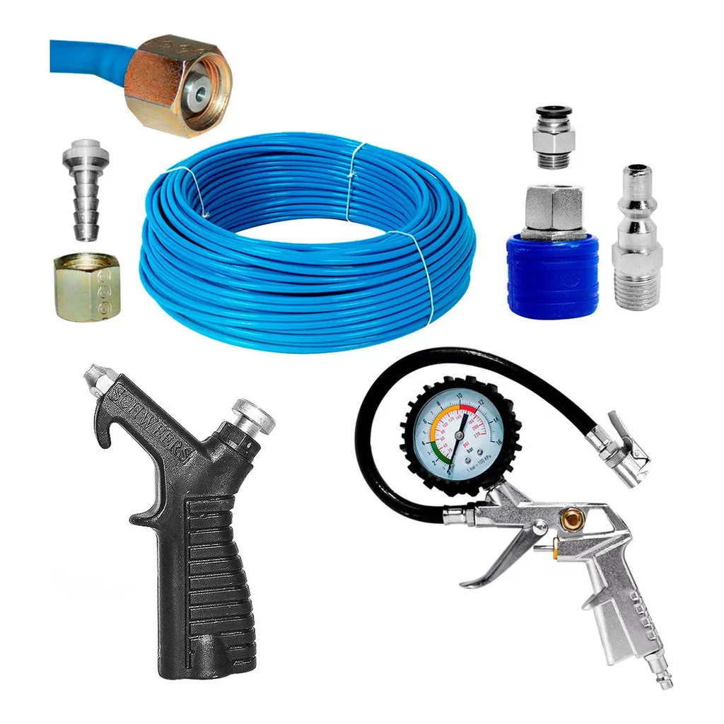 KIT CALIBRADOR DE PNEUS PARA CAMINHÃO CARRETA MANGUEIRA E ENGATE RAPIDO + 10 METROS DE MANGUEIRA