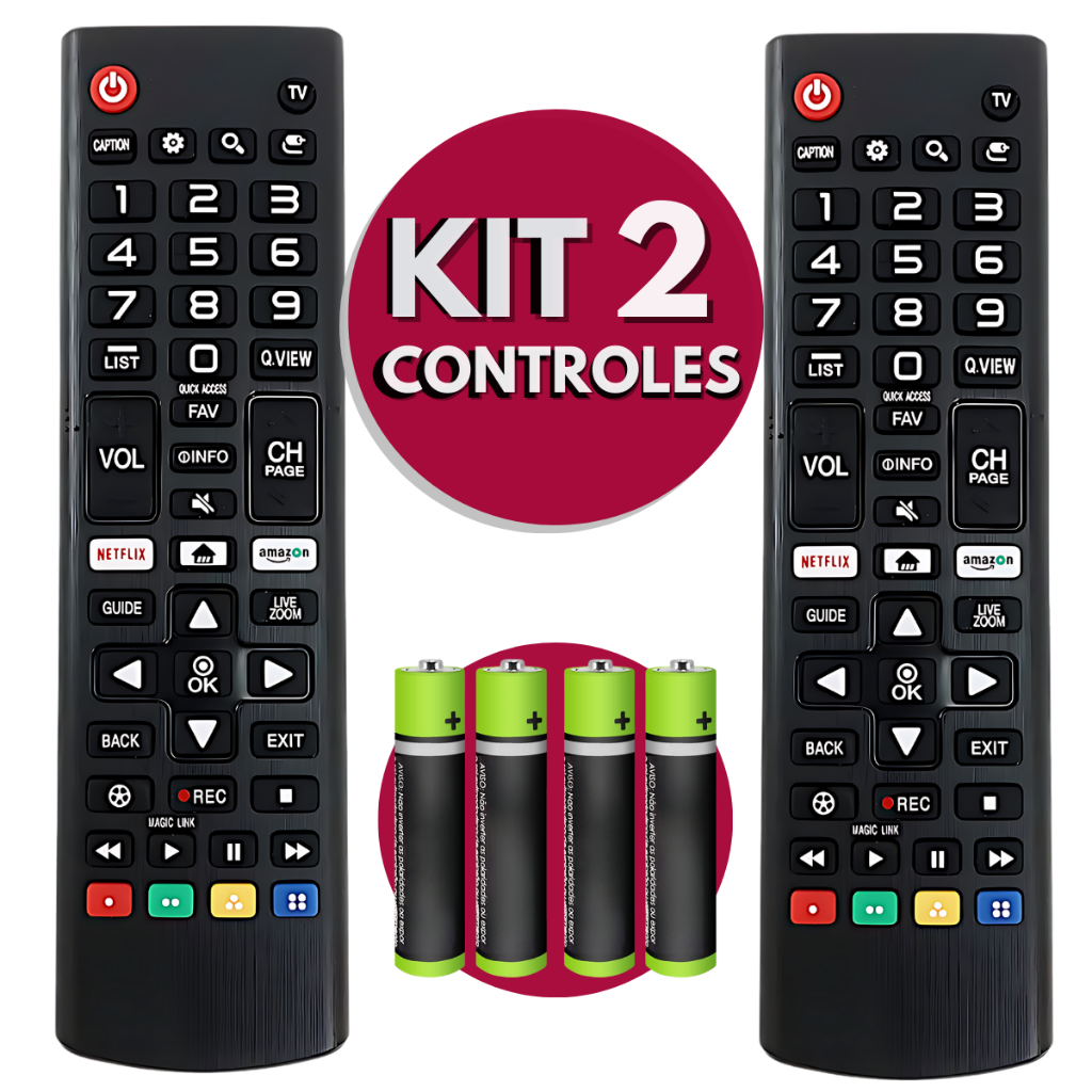 KIT 02 Controle Genérico Para TV LG Compatível Com Smart 4K LED LCD 24 32 40 43 50 55 65 Polegadas