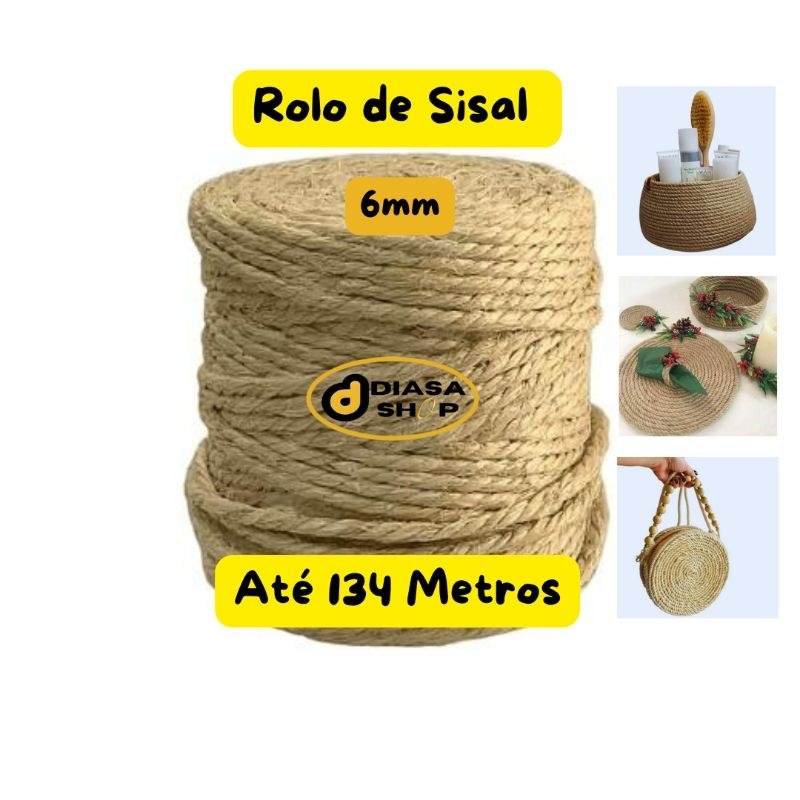 Corda de Sisal 6mm Reforçado 134 Metros para Artesanato, Decoração e Arranhadores