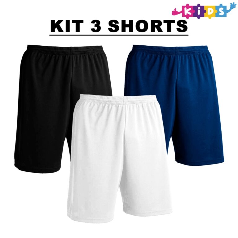 Kit com 3 Bermudas Preto + Marinho + Cores Infanti