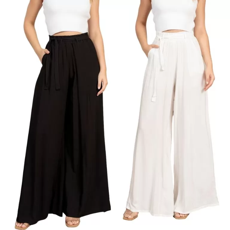 Kit 2 Calça Pantalona Feminina Wide Leg Com Elás