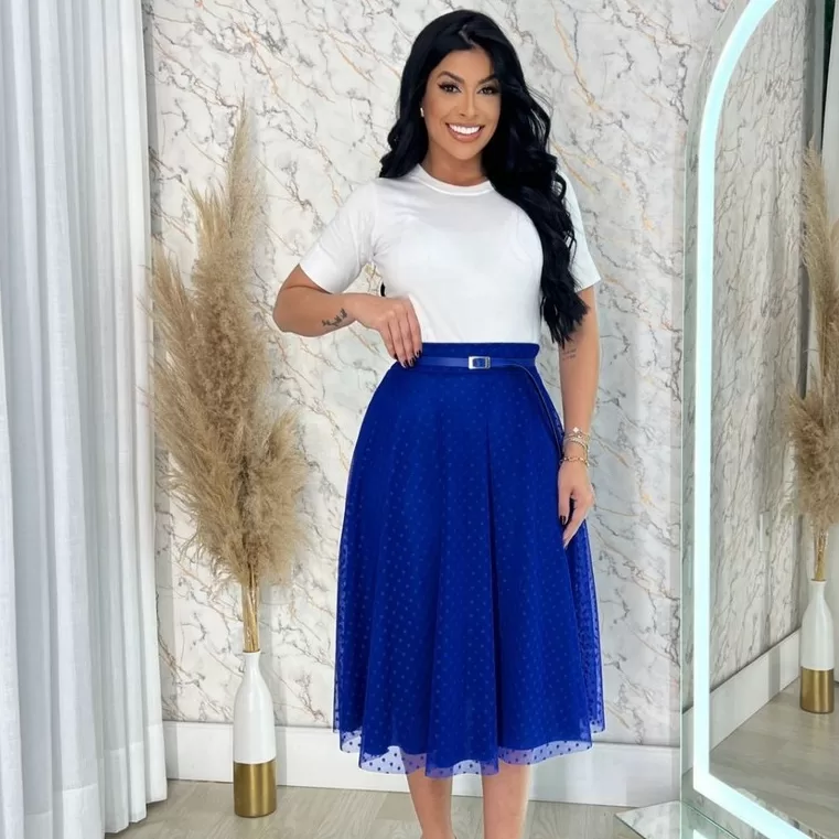 Saia de Tule Godê Moda Cristã Midi Feminina M-G 
