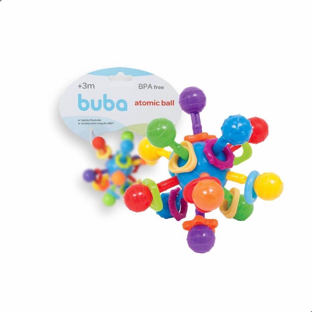 Brinquedo Mordedor Atomic Ball Buba Rotação 360° Flexível Estímulo Sensorial e Diversão para Bebês