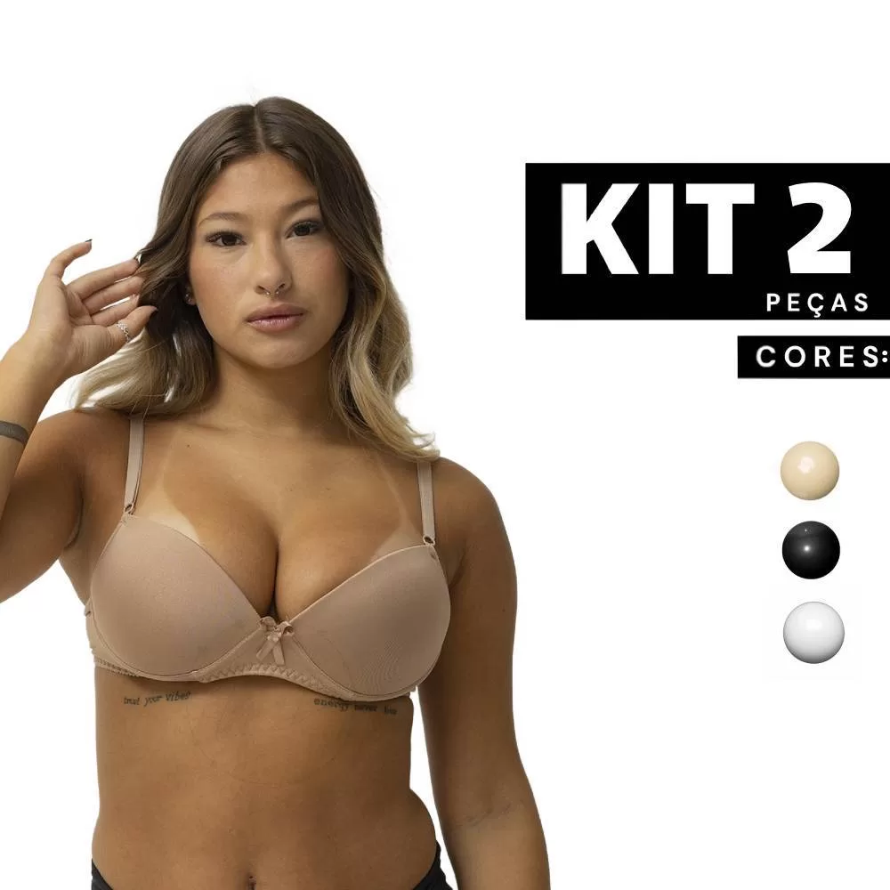 Kit 2/1 Sutiã Básico Com Bojo Lingerie Feminina Confortável Ajustável Respirável Dia a Dia Edumara