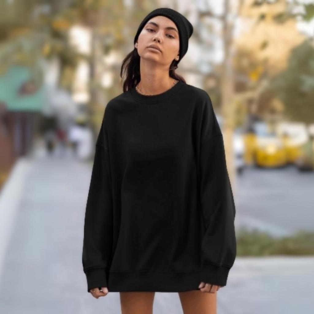 Blusa Moletom Preto Básico Liso Sem Estampa Gola Redonda Algodão Minimalista e Confortável