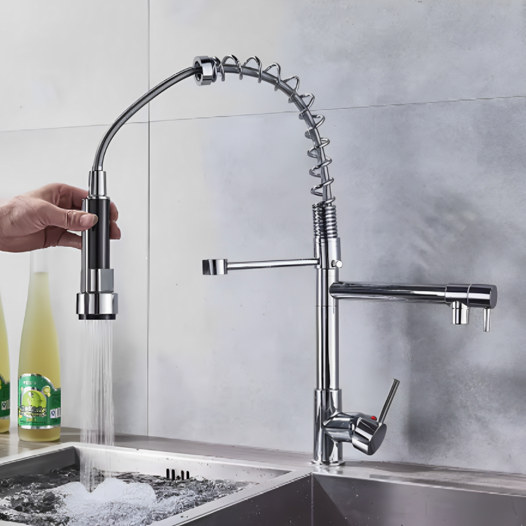 Torneira Cozinha Gourmet Monocomando Spray Extensor Prata Torneira cozinha superior Tubo de água fle