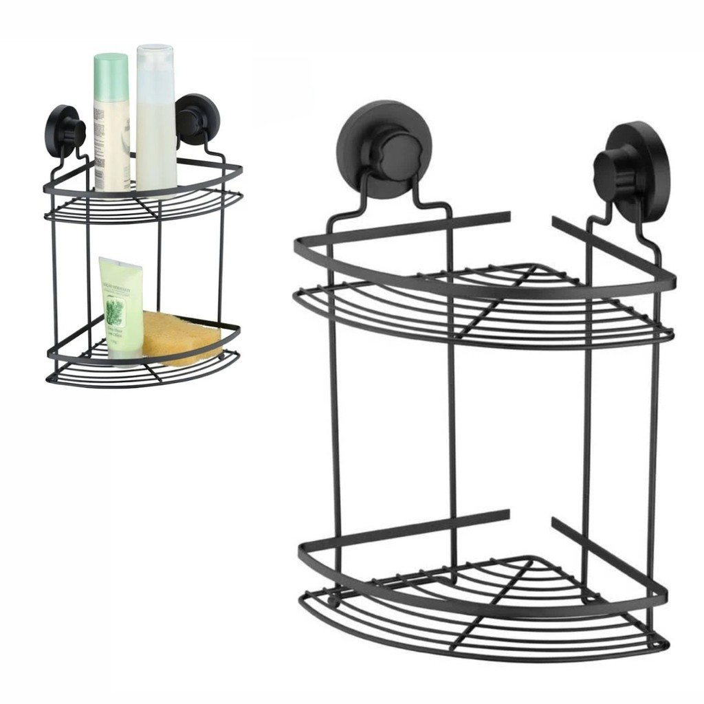 Cantoneira Organizador Duplo Porta Shampoo Ventosa Black