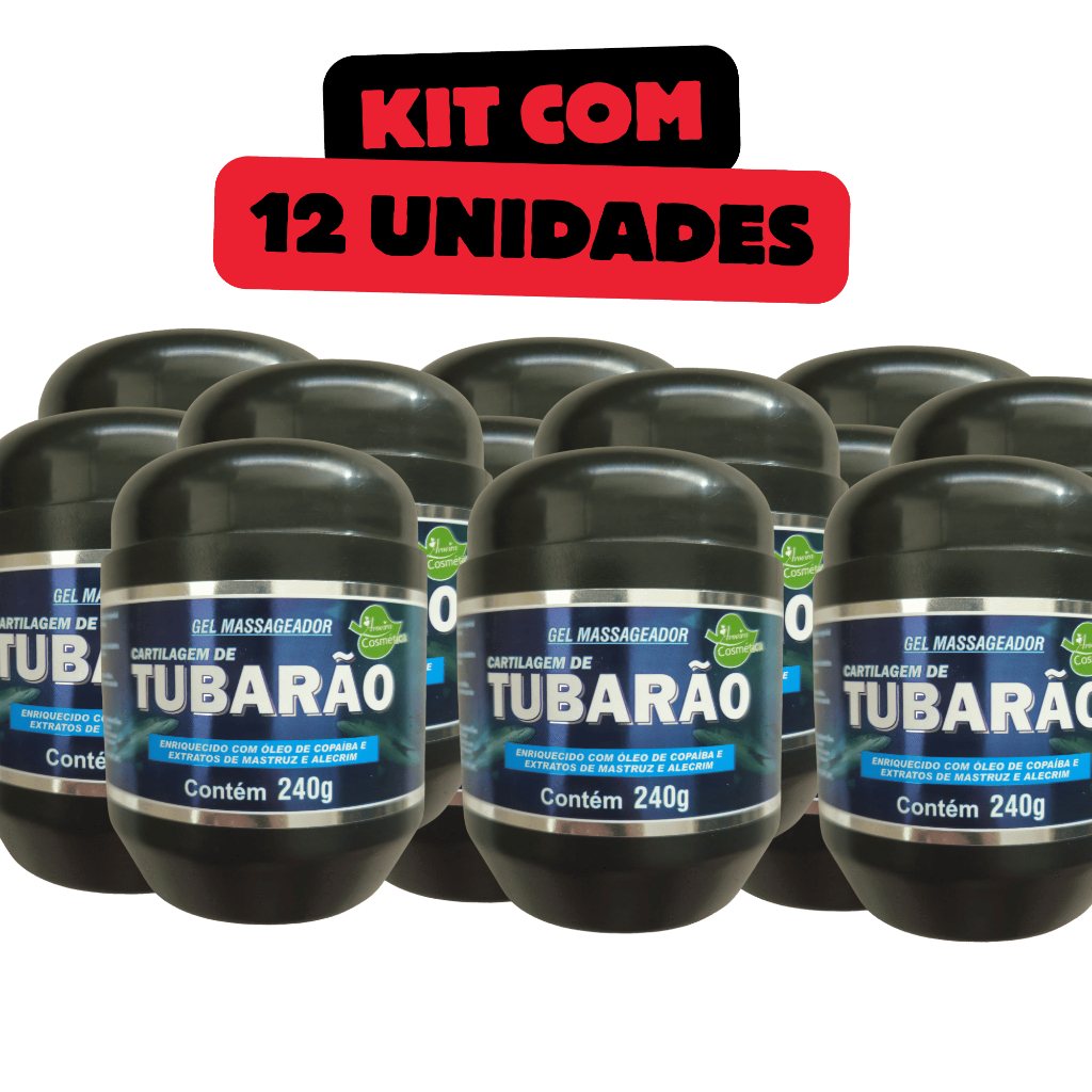 Kit com 12 – Gel Massageador Cartilagem de Tubarão 240g Aroeira Cosmética com Óleo de Copaíba