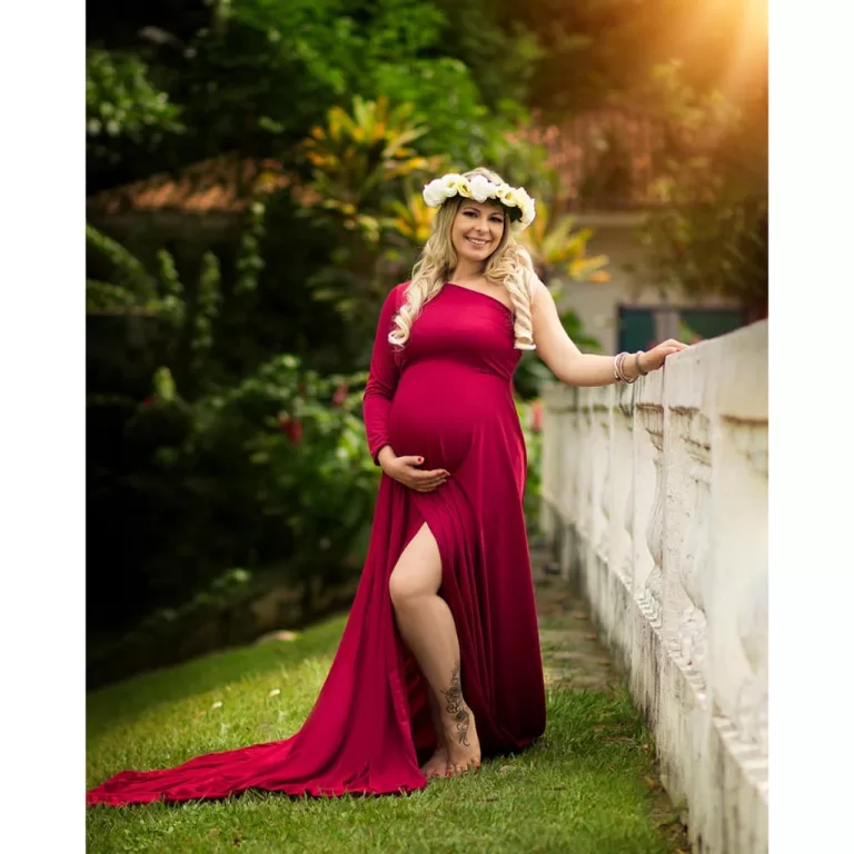 Vestido para ensaio de gestante ombro unico