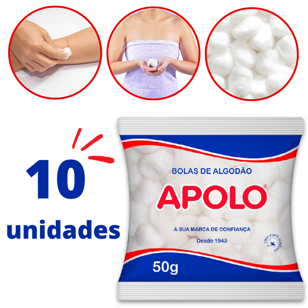 Kit 10 Pacote Algodão Bola Apolo 50g Higiene Limpeza Bebe Maquiagem Demaquilante Manicure