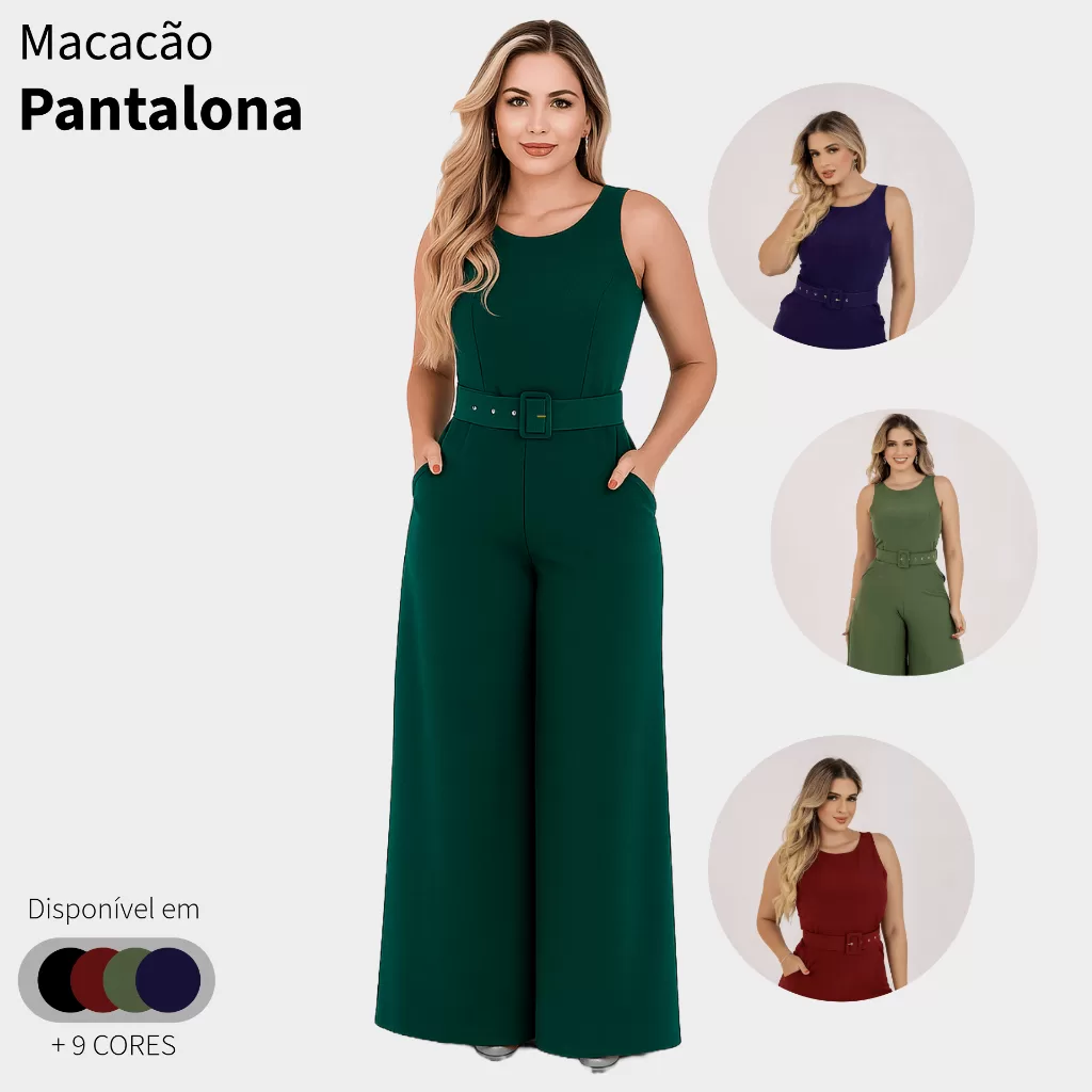 Macacão Social Pantalona Plus Size Feminino Longo Com Cinto Alfaiataria Festa